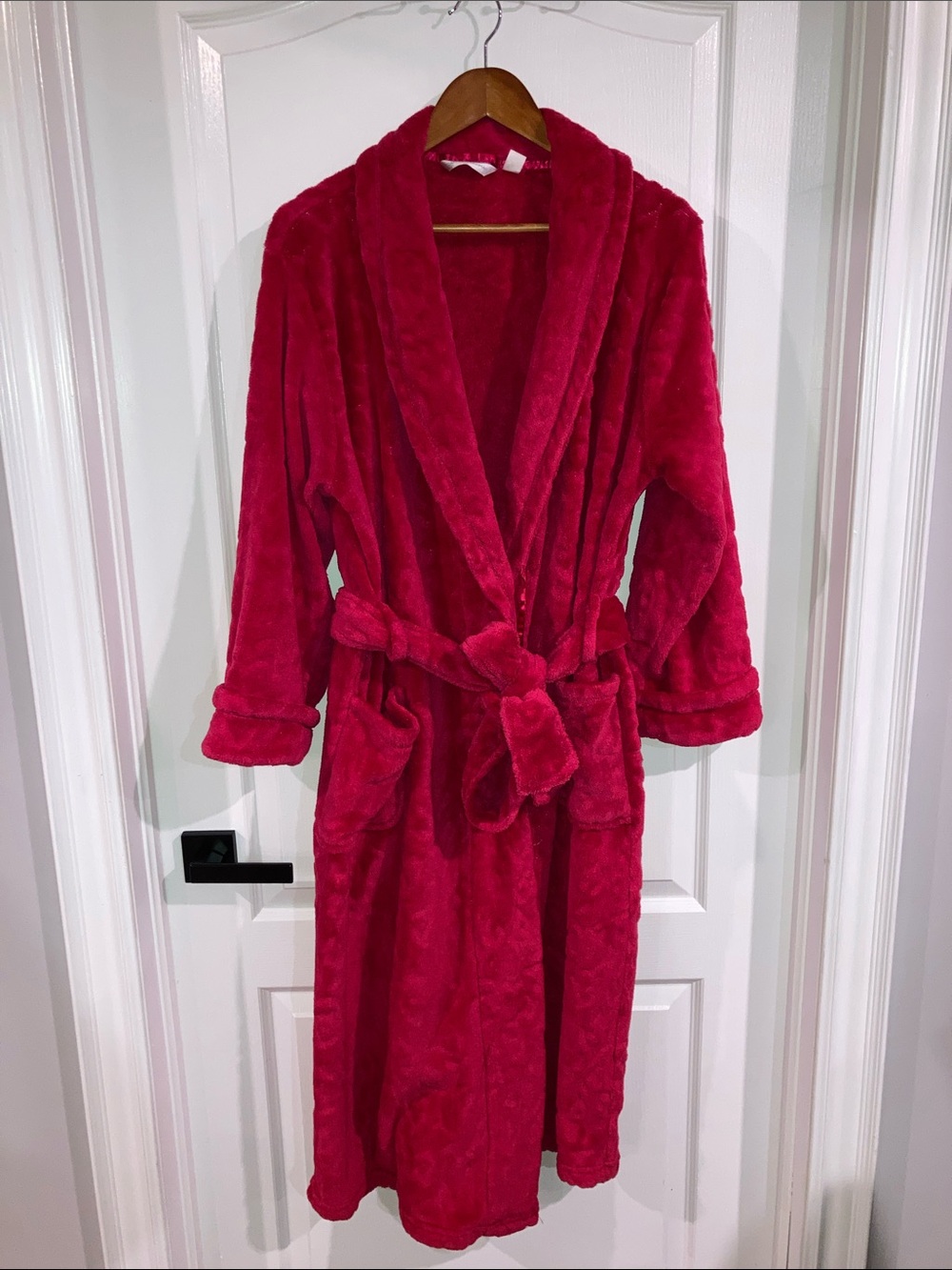 Carole Hochman Red Leopard Plush Long Bath Robe - size L
